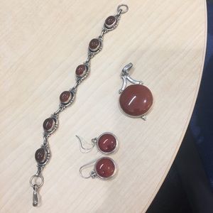 925 sterling silver red stone set